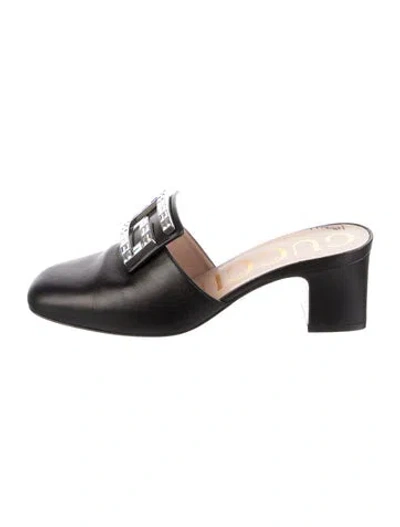 Pre-owned Gucci Leather Crystal Embellishments Mules In Black