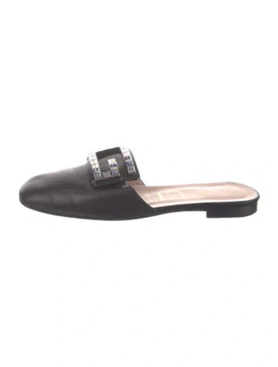 Pre-owned Gucci Leather Crystal Embellishments Mules In Black