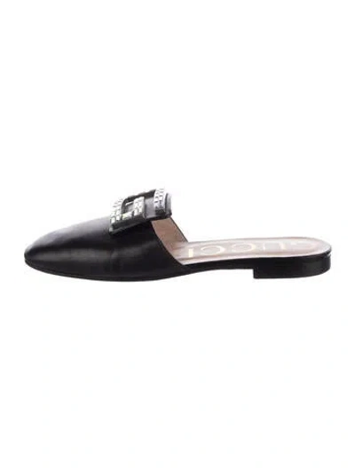 Pre-owned Gucci Leather Crystal Embellishments Mules In Black