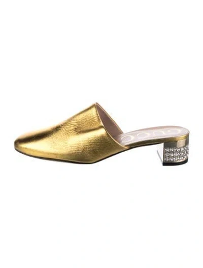 Pre-owned Gucci Leather Crystal Embellishments Mules In Gold