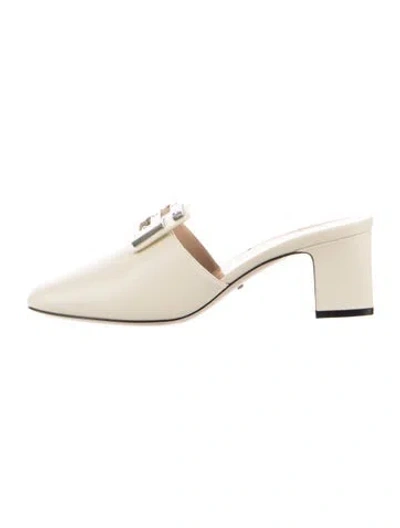 Pre-owned Gucci Leather Crystal Embellishments Mules In Neutral