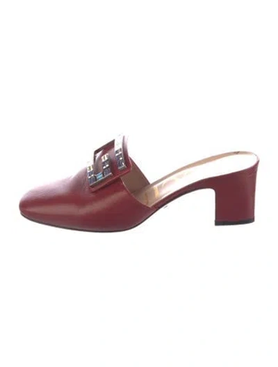 Pre-owned Gucci Leather Crystal Embellishments Mules In Red