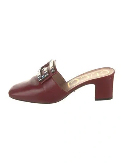 Pre-owned Gucci Leather Crystal Embellishments Mules In Red