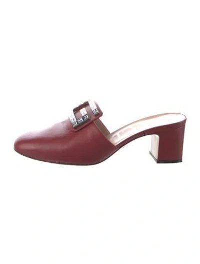 Pre-owned Gucci Leather Crystal Embellishments Mules In Red