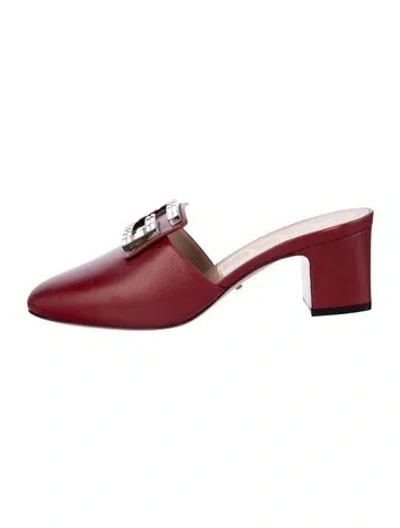 Pre-owned Gucci Leather Crystal Embellishments Mules In Red