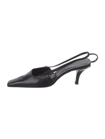 Pre-owned Gucci Leather Crystal Embellishments Slingback Pumps In Black
