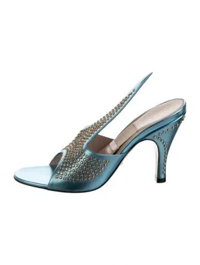 Pre-owned Gucci Leather Crystal Embellishments Slingback Sandals
