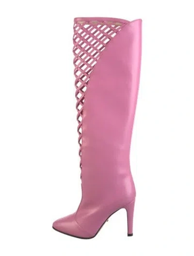 Pre-owned Gucci Leather Cutout Accent Boots In Pink