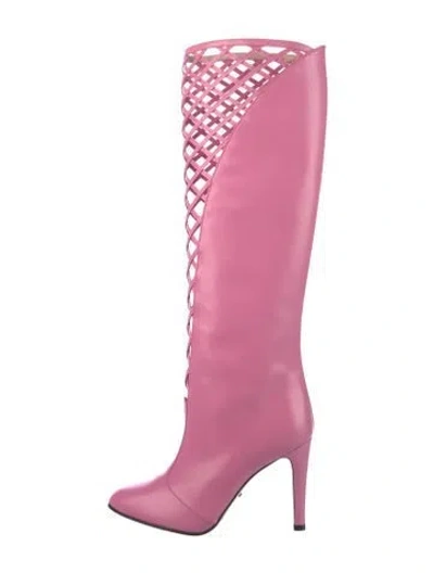 Pre-owned Gucci Leather Cutout Accent Boots In Pink