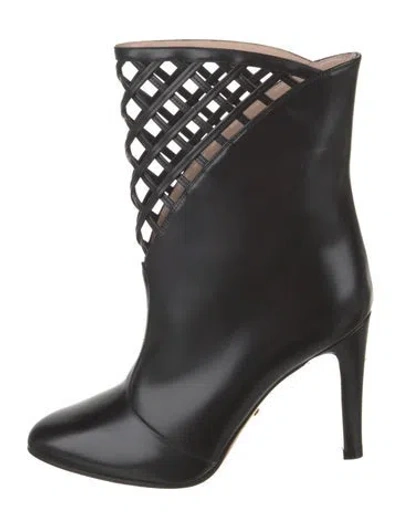Pre-owned Gucci Leather Cutout Accent Rain Boots In Black