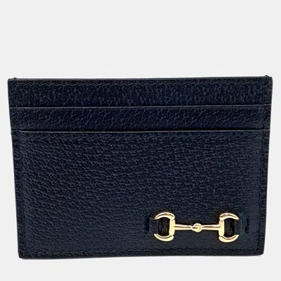 Pre-owned Gucci Leather Dark Navy Horsebit Card Holder (700469) In Blue