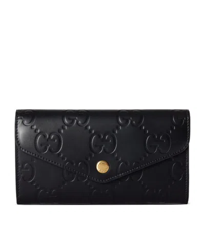 GUCCI LEATHER DEBOSSED GG CONTINENTAL WALLET