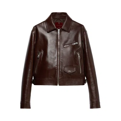 Pre-owned Gucci Leather Debossed Jacket 'brown' | Women's Size 40