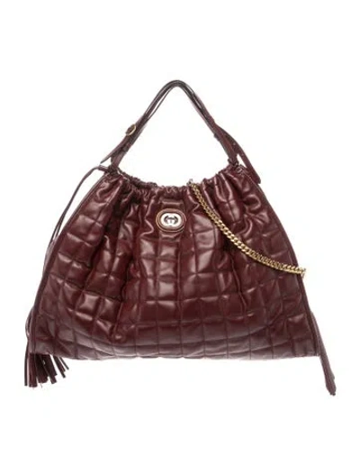 Pre-owned Gucci Leather Deco Large In Burgundy
