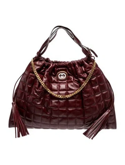 Pre-owned Gucci Leather Deco Medium In Burgundy