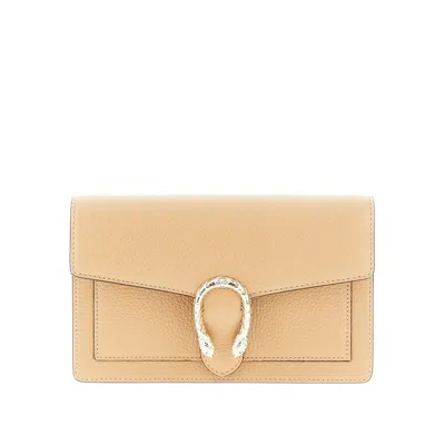 Gucci Leather 'dionysus' Clutch With Chain In Nude