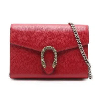 Pre-owned Gucci Leather Dionysus Super Mini / Wallet On Chain In Red