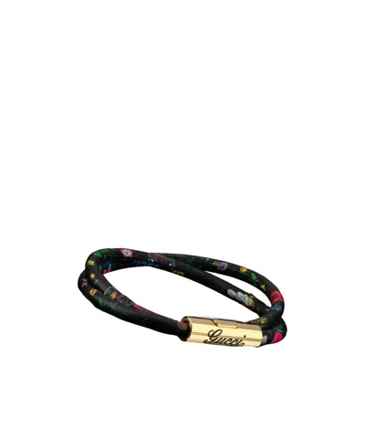 Gucci Leather Double Bracelet With  Script In Black