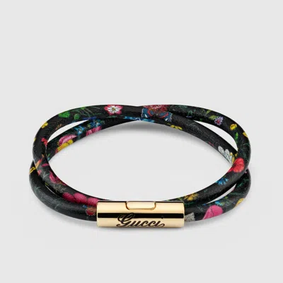 Gucci Leather Double Bracelet With  Script In Black