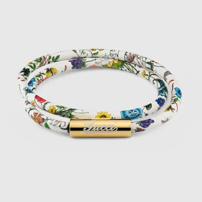 Gucci Leather Double Bracelet With  Script In White
