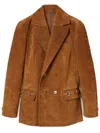 Gucci Leather Double-breasted Blazer In Brown