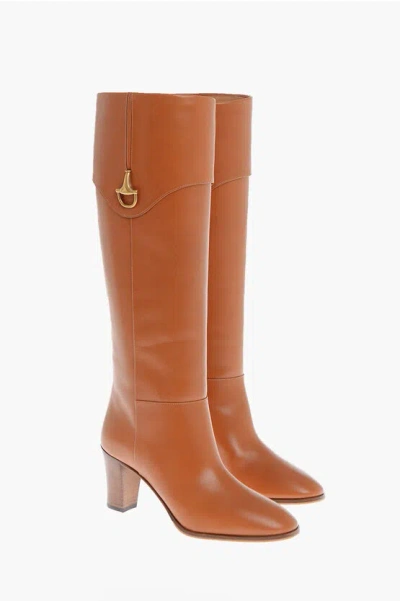 Gucci Leather Elizabeth Under-the-knee Boots 7cm In Brown