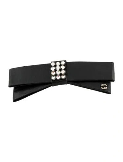 Pre-owned Gucci Leather Embellished Hair Clip In Black