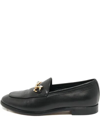 Pre-owned Gucci Leather Embellished Loafers In Black