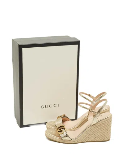 Pre-owned Gucci Leather Espadrille Sandals In Gold