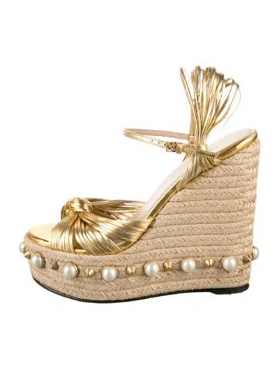 Pre-owned Gucci Leather Espadrilles In Gold/metallic