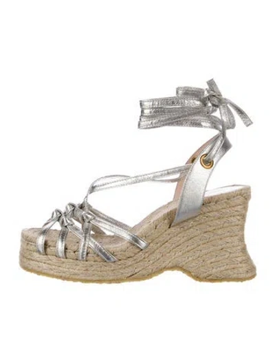 Pre-owned Gucci Leather Espadrilles In Silver