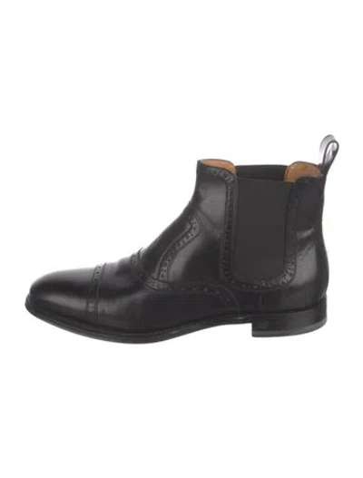 Pre-owned Gucci Leather Eyelet Trim Chelsea Boots In Black