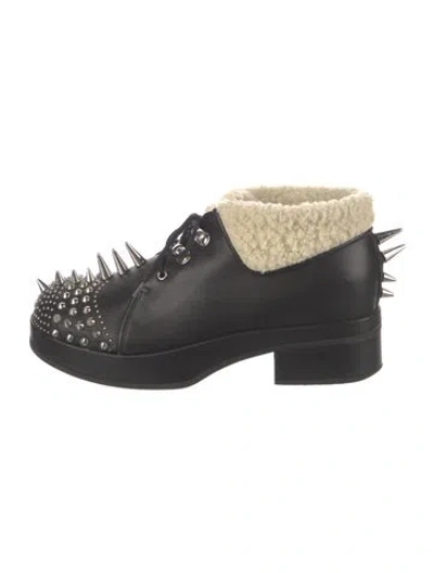 Pre-owned Gucci Leather Faux Fur Trim Lace-up Boots In Black