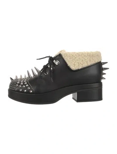 Pre-owned Gucci Leather Faux Fur Trim Lace-up Boots In Black