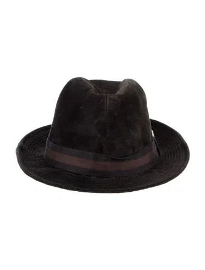 Pre-owned Gucci Leather Fedora Hat In Black
