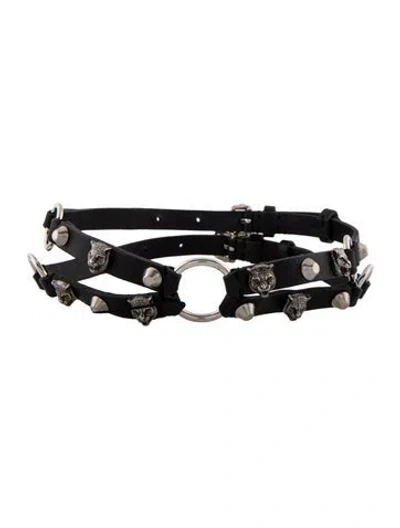 Pre-owned Gucci Leather Feline Head Choker Necklace, 16" In Multicolor