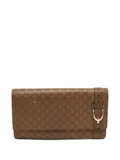 Pre-owned Gucci Leather Flap Wallet In Brown