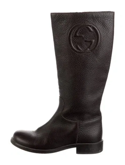 Pre-owned Gucci Kids' Leather Flat Boot In Brown