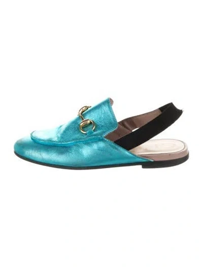 Pre-owned Gucci Babies' Leather Flat Loafer Mules In Blue