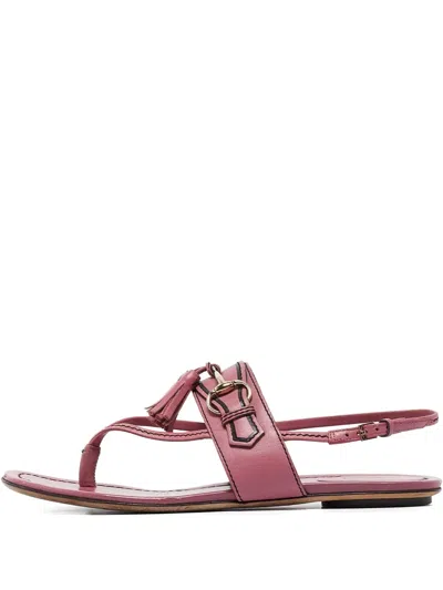 Pre-owned Gucci Leather Flat Sandals In Red
