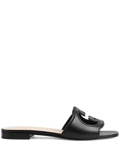 Gucci Leather Flat Sandals In Black