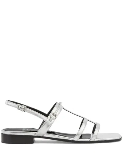 Gucci Horsebit Flat Leather Sandals In Silver