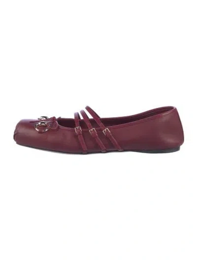 Pre-owned Gucci Leather Flats In Burgundy
