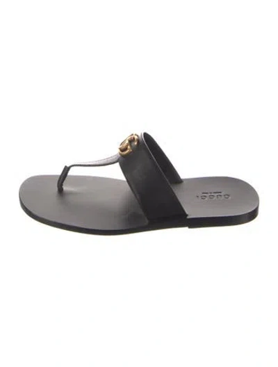 Pre-owned Gucci Leather Flip Flops In Black