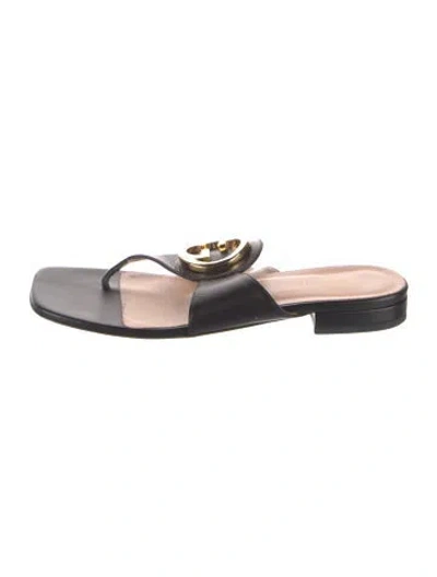 Pre-owned Gucci Leather Flip Flops In Black