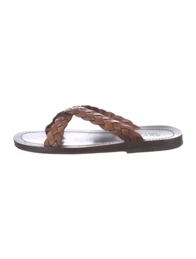 Pre-owned Gucci Leather Flip Flops In Brown