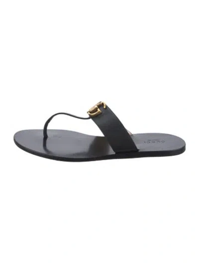 Pre-owned Gucci Leather Flip Flops In Grey