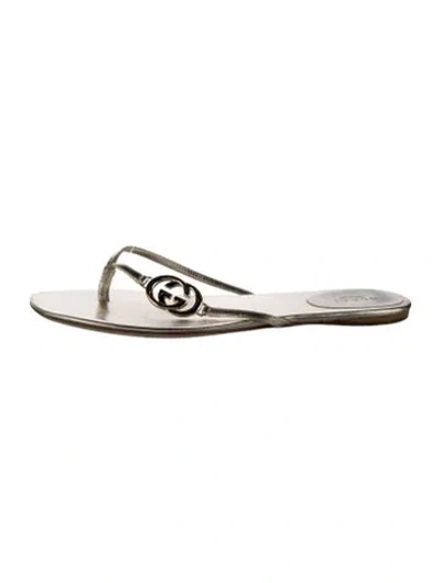 Pre-owned Gucci Leather Flip Flops In Silver