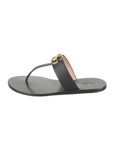 Pre-owned Gucci Leather Flip Flops W/ Tags In Black