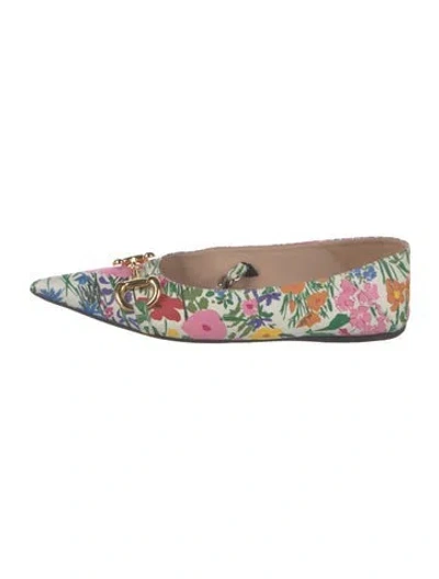 Pre-owned Gucci Leather Floral Print Ballet Flats In White